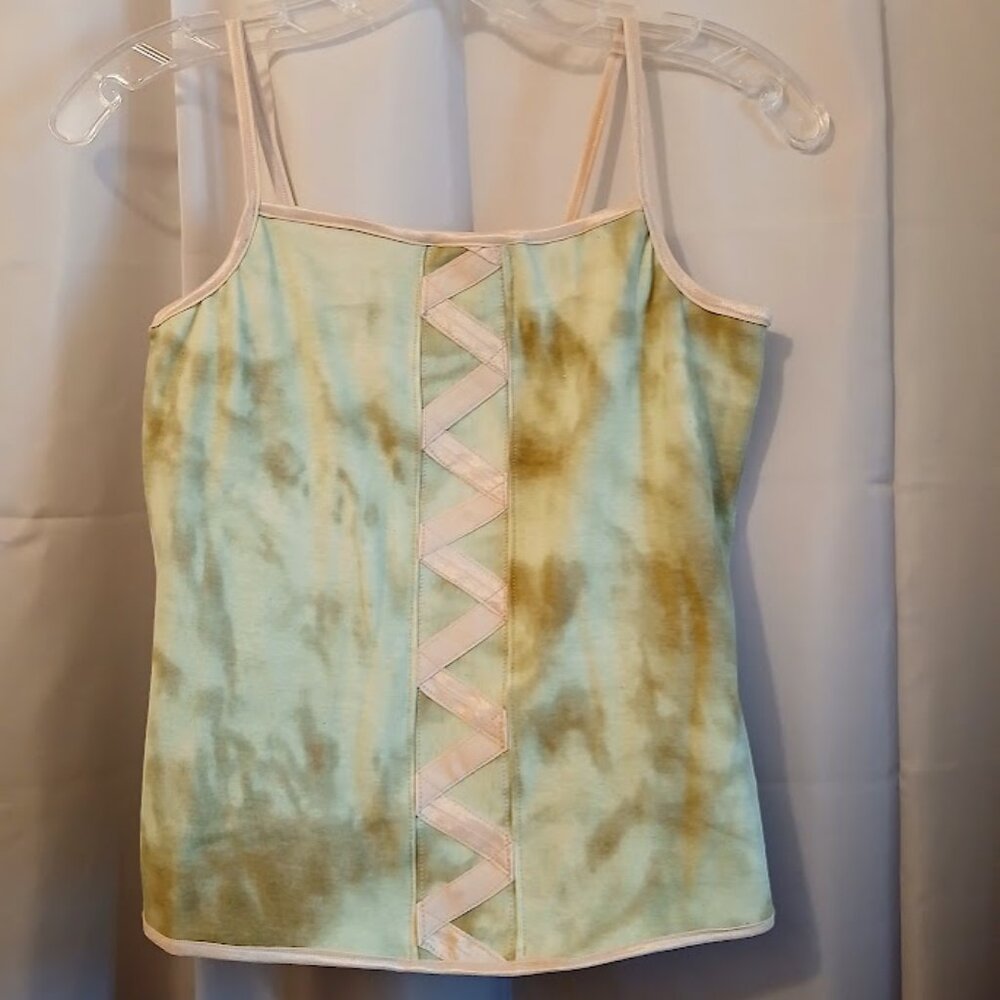 Nwt Tie Dye Corset look Tank top Cami women S Mint green brown Spaghetti strap